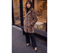 Roman Women's Petite Animal Print Faux Fur Coat in Chocolate | Size: 14