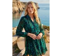Roman Petite Textured Tiered Spot Dress for Women UK - Ladies Everyday Autumn Winter V Neckline Comfy Soft Evening Vacation Work Party Night Out - Green - Size 14