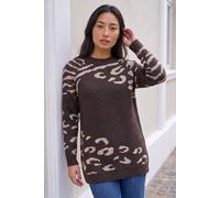 Roman Women's Petite Animal Print Longline Stretch Jumper in Chocolate | Size: 16