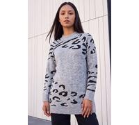 Roman Women's Petite Animal Print Longline Stretch Jumper in Grey | Size: 18