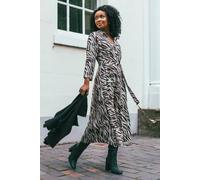 Roman Petite Animal Print Midi Shirt Dress In Chocolate Chocolate 14