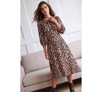 Roman Women's Petite Animal Print Stretch Midi Dress in Brown | Size: 8
