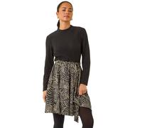Roman Women's Petite Animal Print Tie Front Knit Dress in Black | Size: 12 Roman Black 12