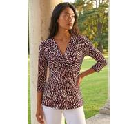 Roman Women's Petite Animal Print Twist Front Top in Wine | Size: 16 Roman Wine 16