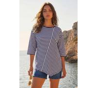 Roman Women's Petite Asymmetric Stripe Top in Navy | Size: 18