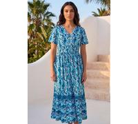 Roman Women's Petite Aztec Print Button Midi Dress in Blue | Size: 14