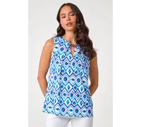 Roman Women's Petite Aztec Print Chain Stretch Top in Blue | Size: 12 Roman Blue 12