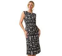 Petite Aztec Print Tie Waist Stretch Dress Roman Black 18