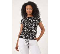 Roman Women's Petite Aztec Stretch Drawstring Top in Black | Size: 16 Roman Black 16