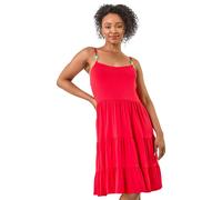 Roman Petite Beaded Strappy Tiered Dress for Women UK - Ladies Everyday Holiday Spring Summer Square Neckline Comfy Soft Evening Vacation Work Party - Petite Red - Size 14