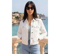 Roman Originals Jean Denim Jacket for Women UK - Ladies 100% Cotton Summer Casual Stretch Crop Smart Utility Trucker Biker Fitted Vintage Wash Faded Classic Jeans Work - Petite White - Size 18