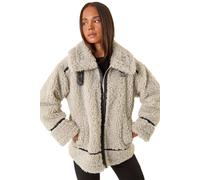 Roman Women's Petite Borg Contrast Aviator Coat in Stone | Size: 14 Roman Stone 14