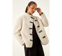 Roman Women's Petite Borg Contrast Button Coat in Stone | Size: 16 Roman Stone 16