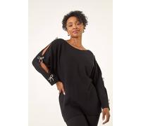 Roman Women's Petite Bow Trim Sleeve Knit Jumper in Black | Size: 12 Roman Black 12