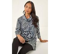 Roman Women's Petite Brushed Animal Print Wrap Top in Grey | Size: 16