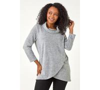 Roman Women's Petite Brushed Knit Wrap Top in Grey | Size: 16 Roman Grey 16