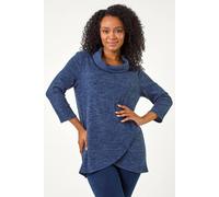 Roman Women's Petite Brushed Knit Wrap Top in Navy | Size: 12