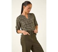 Roman Women's Petite Burnout Print Button Shirt in Khaki | Size: 8 Roman Khaki 8