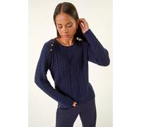 Roman Women's Petite Button Cable Knit Jumper in Navy | Size: 16 Roman Navy 16