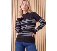 Roman Women's Petite Button Stripe Jumper in Black | Size: 18