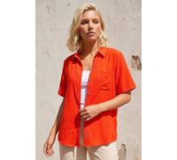 Roman Women's Petite Button Up Pocket Shirt in Orange | Size: 16
