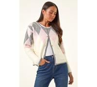 Petite Buttoned Argyle Knit Cardigan Roman Ivory 16