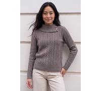 Roman Women's Petite Buttoned Cable Knit Jumper in Taupe | Size: 10