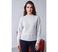 Roman Petite Cable Knit Embellished Jumper for Women UK - Ladies Everyday Autumn Winter Round Neckline Comfy Soft Evening Vacation Work Party Night Out - Petite Grey - Size 14