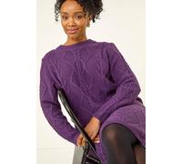 Roman Women's Petite Cable Knit Jumper Dress in Purple | Size: 18