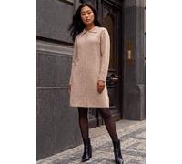 Roman Women's Petite Collared Knit Shift Dress in Stone | Size: 14