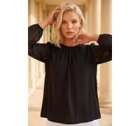 Roman Women's Petite Contrast Dobby Stretch Top in Black | Size: 14