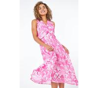 Roman Women's Petite Contrast Floral Chiffon Hanky Hem Dress in Pink | Size: 18 Roman Pink 18