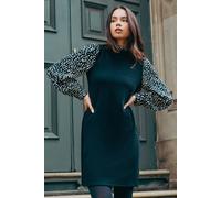 Petite Contrast Frill Neck Stretch Dress Roman Black 18