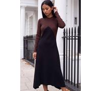 Roman Women's Petite Contrast Knit Midi Dress in Black | Size: 12