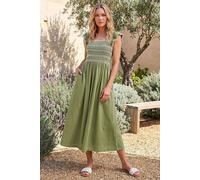 Roman Women's Petite Contrast Shirred Midi Dress in Khaki | Size: 18