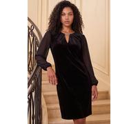 Roman Women's Petite Contrast Sleeve Velvet Dress in Black | Size: 10