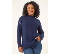 Roman Women's Petite Contrast Stitch Knit Jumper in Navy | Size: 14 Roman Navy 14