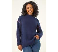 Roman Women's Petite Contrast Stitch Knit Jumper in Navy | Size: 14 Roman Navy 14