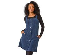 Roman Petite Corduroy Pinafore Button Dress for Women UK - Ladies Everyday Autumn Winter Round Neckline Comfy Soft Evening Vacation Work Party Night Out - Petite Navy - Size 18