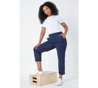 Roman Chino Trousers for Women UK Ladies Cotton Blend Washed Stretchy Smart Casual Office Work Fitted Tailored Summer Autumn Evening Party Slimming Spring Soft - Navy - Size 8