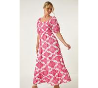 Petite Cotton Embroidered Shirred Maxi Dress Roman Coral 14