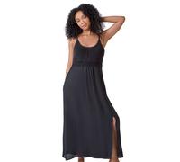 Roman Petite Crochet Bodice Cotton Maxi Dress for Women UK - Ladies Everyday Holiday Spring Summer Scoop Neckline Comfy Soft Evening Vacation Work Party - Black - Size 16