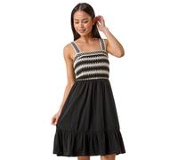 Roman Petite Crochet Bodice Strap Dress for Women UK - Ladies Everyday Holiday Spring Summer Square Neckline Comfy Soft Evening Vacation Work Party - Petite Black - Size 12