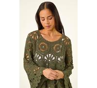 Roman Women's Petite Crochet Flare Sleeve Top in Khaki | Size: Small/Medium