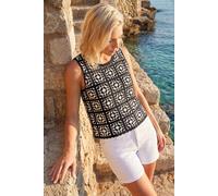 Roman Women's Petite Crochet Patchwork Top in Black | Size: Large