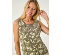 Petite Crochet Patchwork Top Roman Khaki L