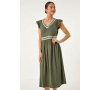 Roman Women's Petite Crochet Trim Midi Dress in Khaki | Size: 14 Roman Khaki 14