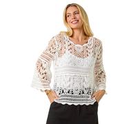 Roman Women's Petite Crochet Tunic Top in White | Size: Large Roman White L