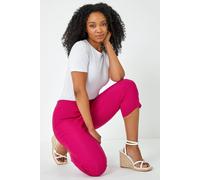 Roman Originals Cropped Trousers for Women UK Ladies Capri Leggings Summer Pants Short Crop Stretch 3/4 Length Three Quarter Pedal Pusher Clothes Elasticated Bengaline Cut Off - Cerise Pink - Size 16