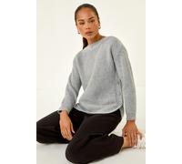 Roman Petite Curve Hem Knit Jumper for Women UK - Ladies Everyday Autumn Winter Round Neckline Comfy Soft Evening Vacation Work Party Night Out - Petite Grey - Size 18